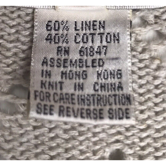 Carroll Reed Vintage Sweater V-Neck Open Knit Linen Cotton Blend Tan Size Medium - Picture 7 of 8